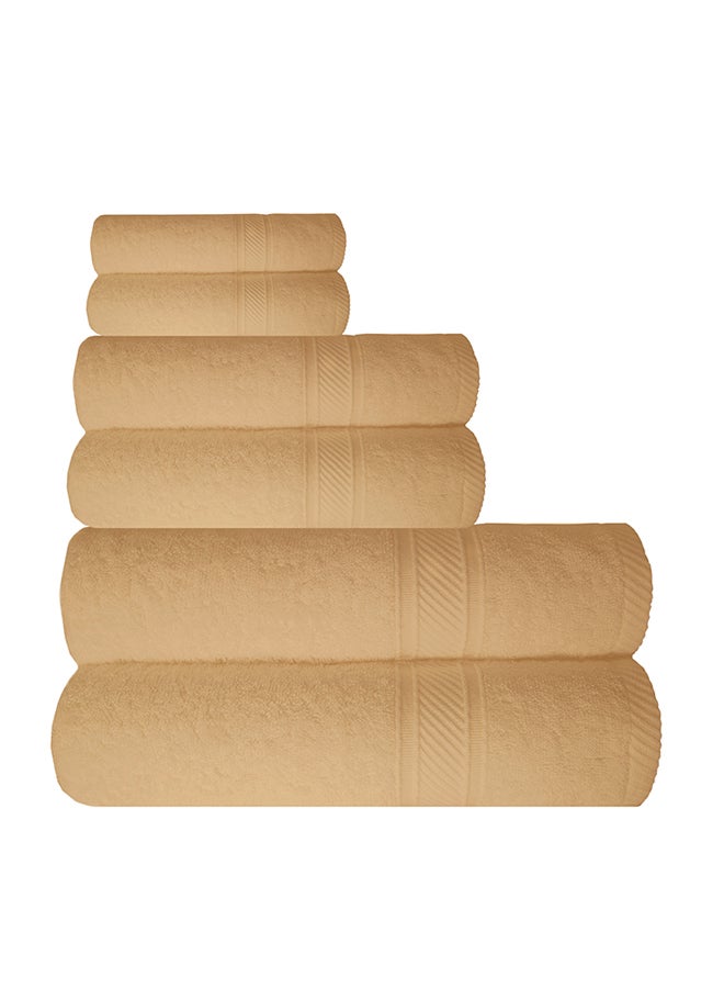 ترايدنت 6-Piece 100% Cotton 500 GSM Plush Towel Set Includes 2xBath Towels 70x140 cm, 2xHand Towels 40x60cm, 2xWash Towel Beige 70x140 ,40x60 ,30x30cm - Image 1