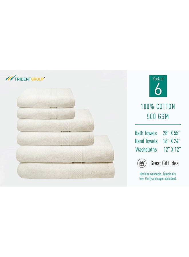 ترايدنت 6-Piece 100% Cotton 500 GSM Plush Towel Set Includes 2xBath Towels 70x140 cm, 2xHand Towels 40x60cm, 2xWash Towel Beige 70x140 ,40x60 ,30x30cm - Image 5
