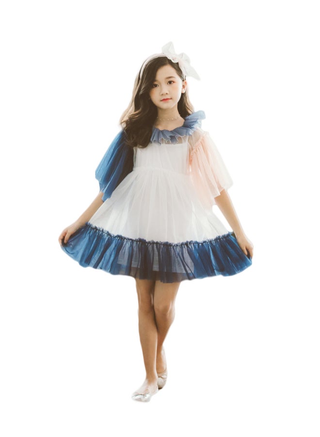 JOLLY Elegant Round Neck Dress White/Blue  - Image 1