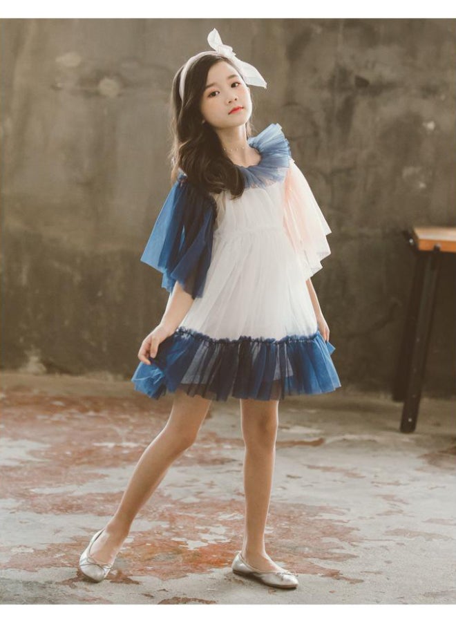 JOLLY Elegant Round Neck Dress White/Blue  - Image 2