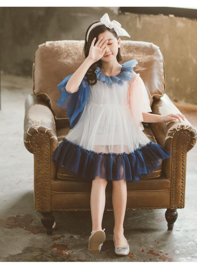 JOLLY Elegant Round Neck Dress White/Blue  - Image 3