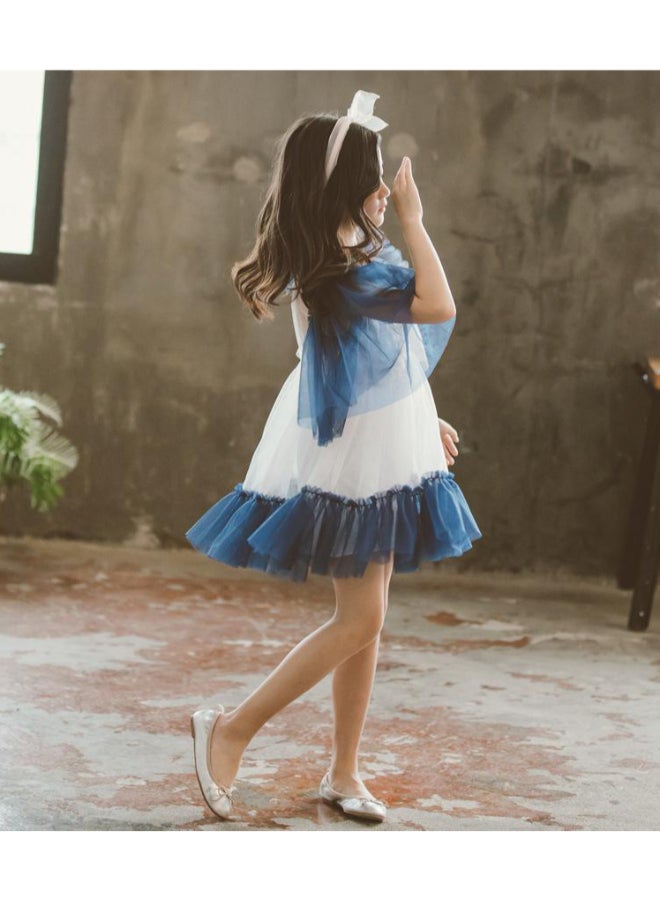 JOLLY Elegant Round Neck Dress White/Blue  - Image 4