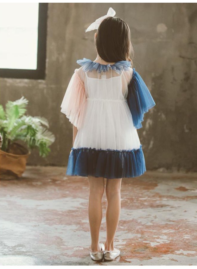 JOLLY Elegant Round Neck Dress White/Blue  - Image 5