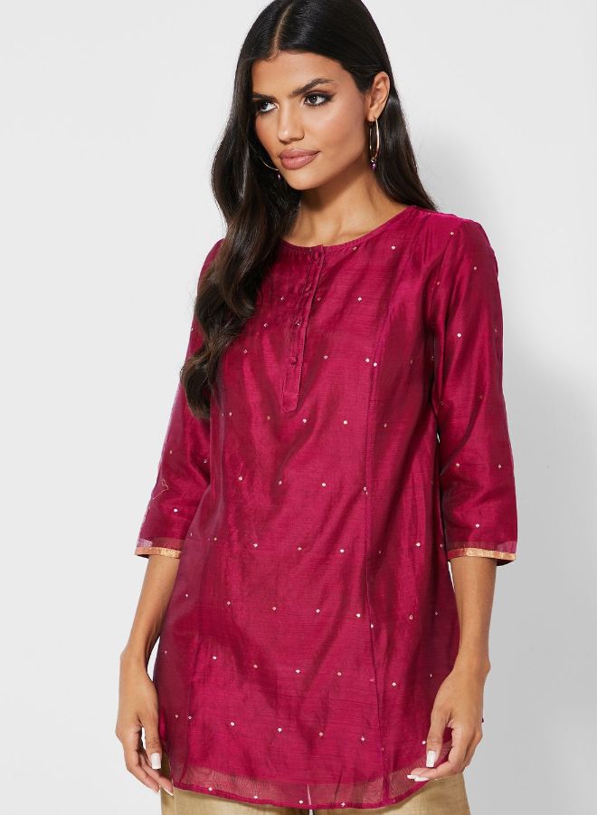 Fabindia Dot Print Tunic Burgundy - Image 1