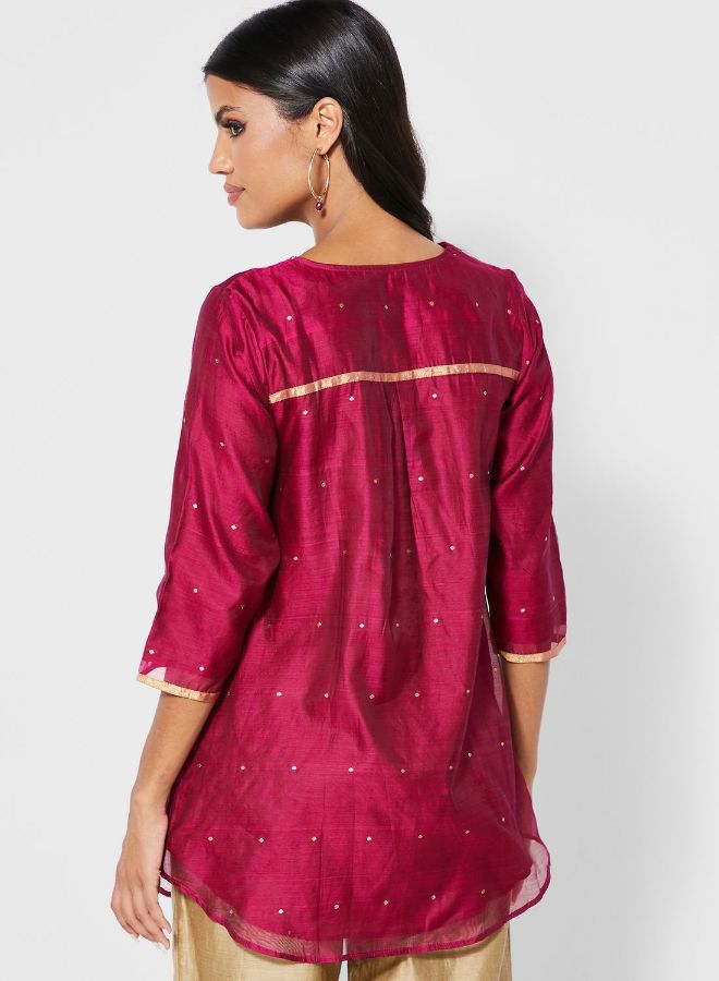 Fabindia Dot Print Tunic Burgundy - Image 2