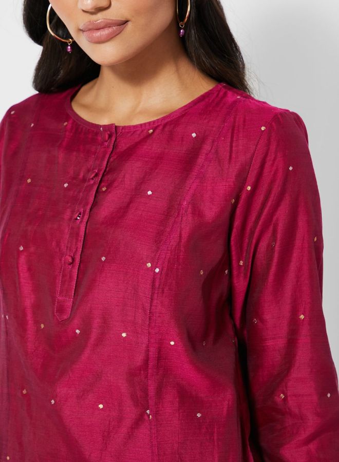 Fabindia Dot Print Tunic Burgundy - Image 3