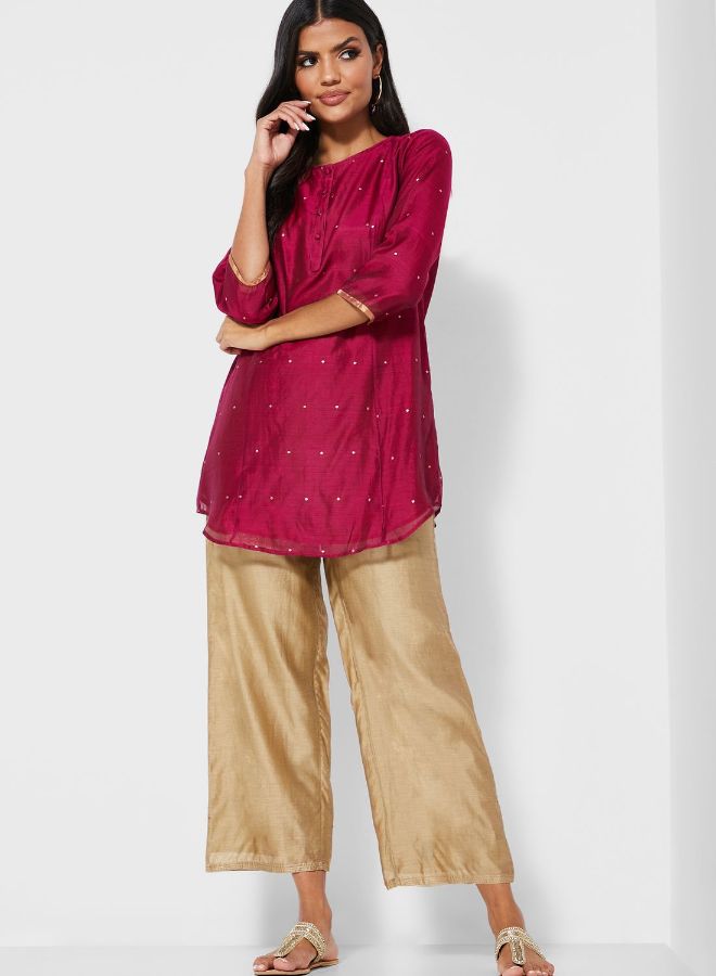 Fabindia Dot Print Tunic Burgundy - Image 4