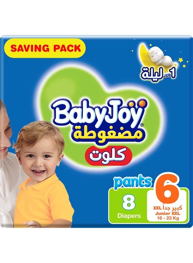BabyJoy Compressed Culotte Pants Diaper, Size 6, Junior XXL, 16-23 Kg, Saving Pack, 8 Diapers