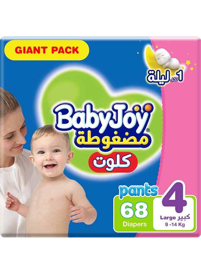 BabyJoy Compressed Culotte Pants Diaper, Size 4, Large, 9-14 Kg, Giant Pack, 68 Diapers  - Image 1