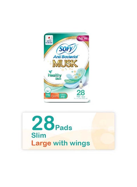 Antibacterial Musk, Slim 29cm, Large (28 Pieces) White 29cm
