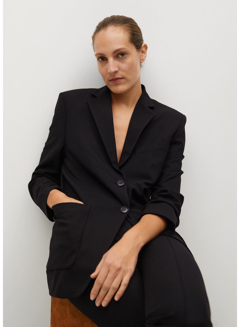 Essential Structured Tailored Front Pocket Details Blazer Black