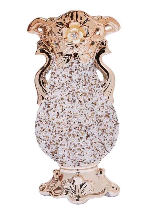 أوبالينا مزهرية بتصميم الزهور ذهب / بيج 32 x 18سم - Image 1