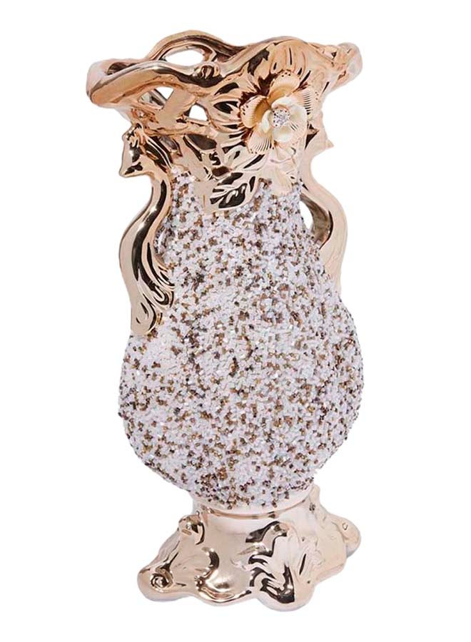 أوبالينا مزهرية بتصميم الزهور ذهب / بيج 32 x 18سم - Image 2