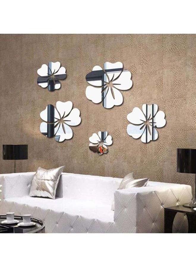 شاربدو طقم ملصقات جدارية للتزيين على شكل أزهار من 5 قطع فضي - Image 4