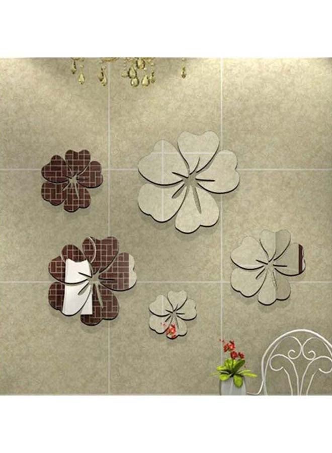 شاربدو طقم ملصقات جدارية للتزيين على شكل أزهار من 5 قطع فضي - Image 5