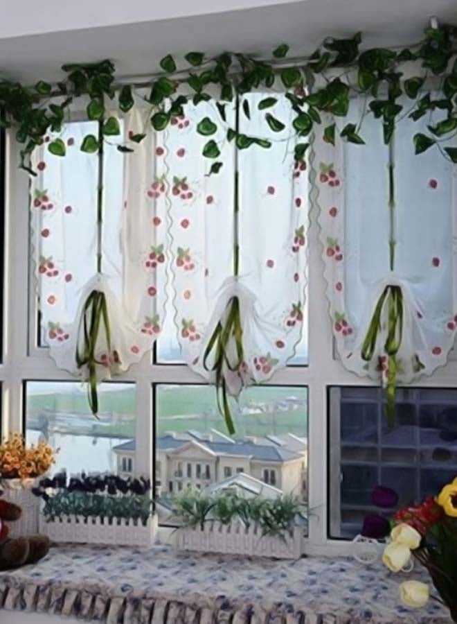 فوبيري ستارة نافذة بتصميم بطبعة زهور الفراولة وردي/أخضر/أبيض 39.4 x 31.5بوصة - Image 2