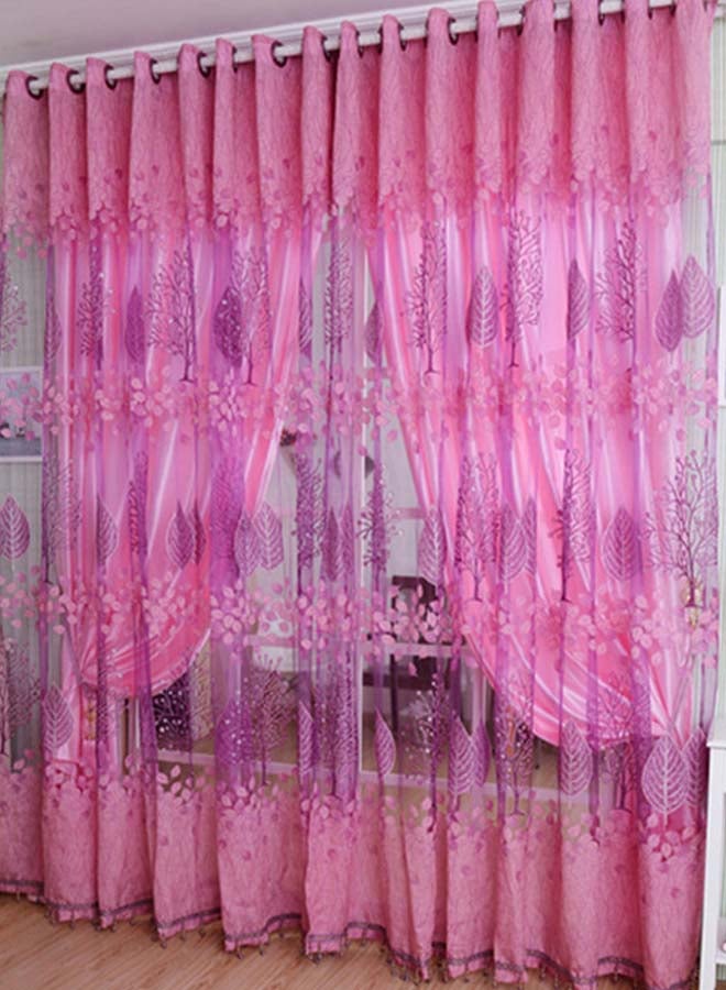 Voberry Leaf Floral Tulle Pattern Window Curtain Pink 270 x 100cm - Image 2