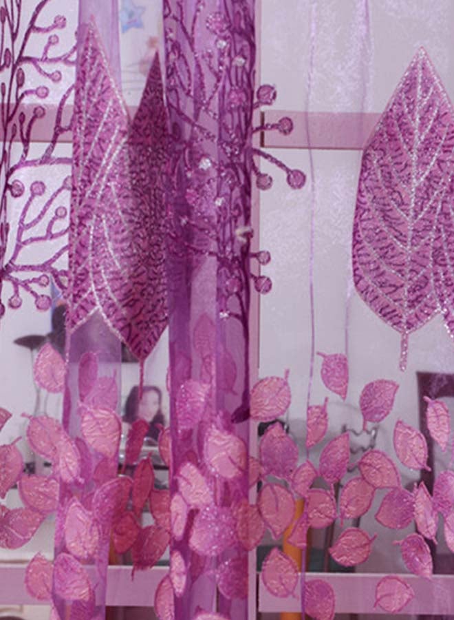 Voberry Leaf Floral Tulle Pattern Window Curtain Pink 270 x 100cm - Image 3