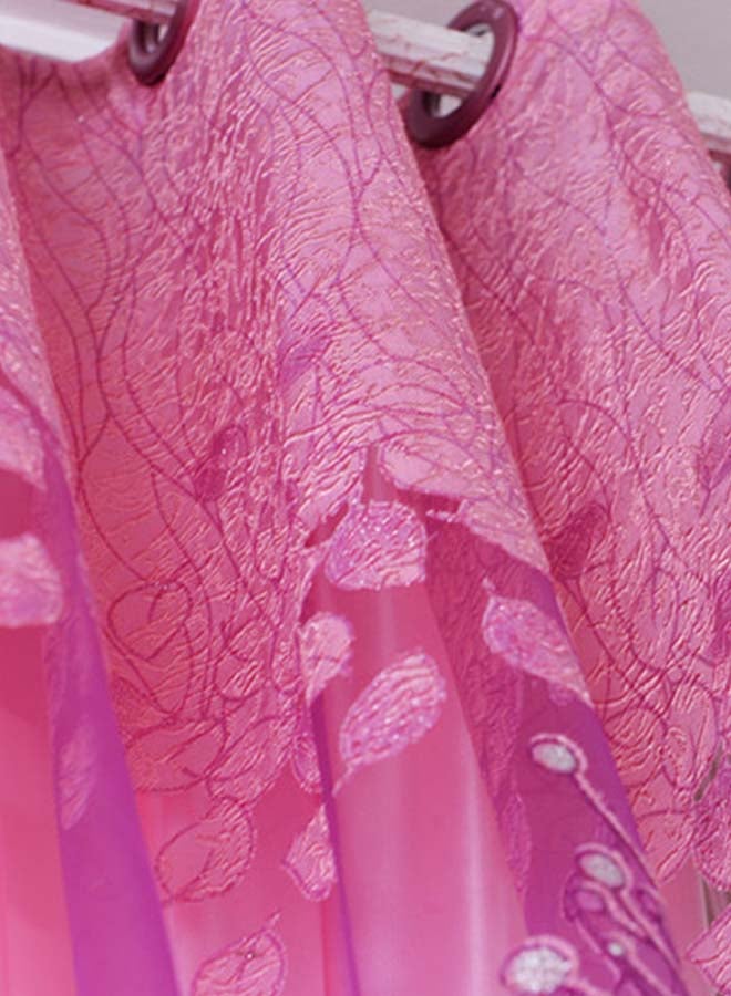 Voberry Leaf Floral Tulle Pattern Window Curtain Pink 270 x 100cm - Image 4