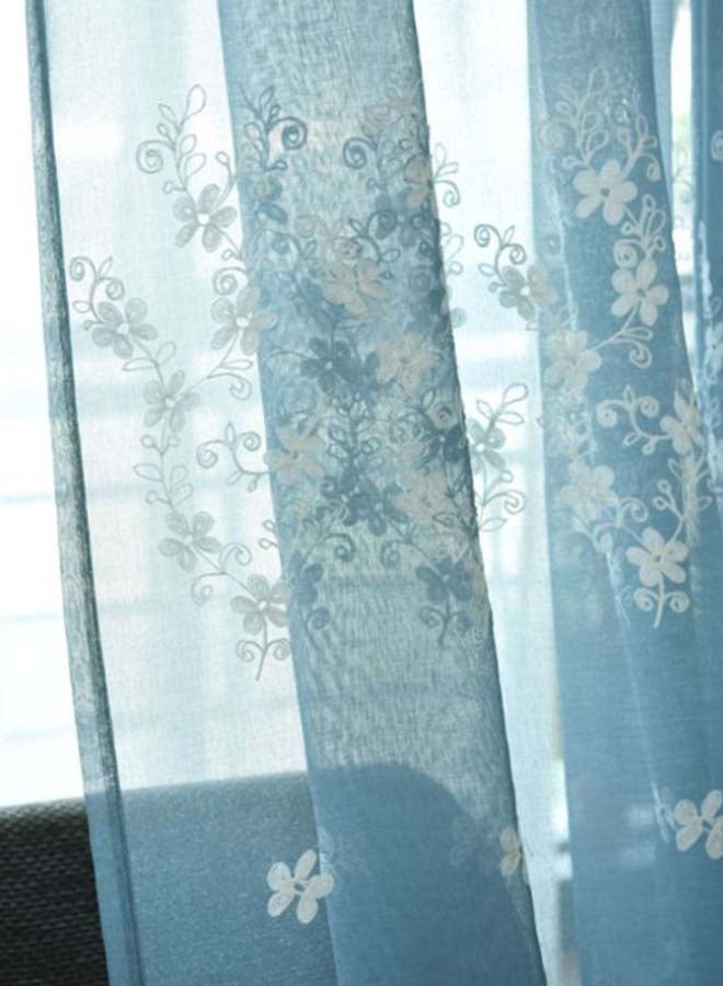 Voberry Panels Voile Slot Balcony Curtain Blue/White 250 x 100cm  - Image 4