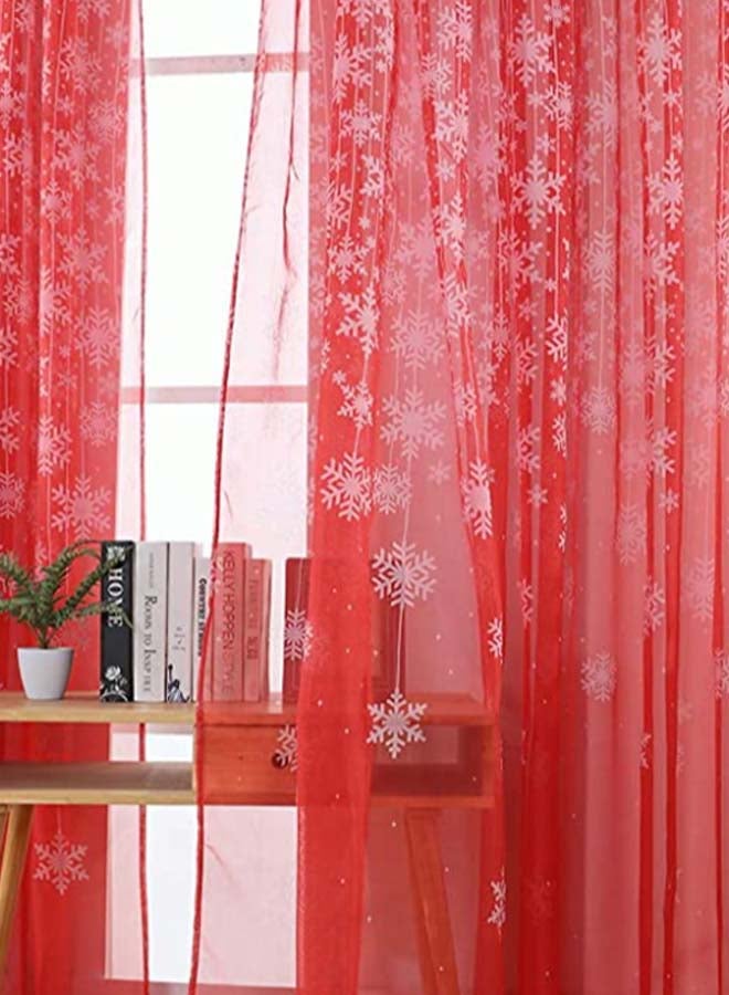 Voberry Snowflake Pattern Window Curtain Red 31.5 x 78.7inch - Image 3