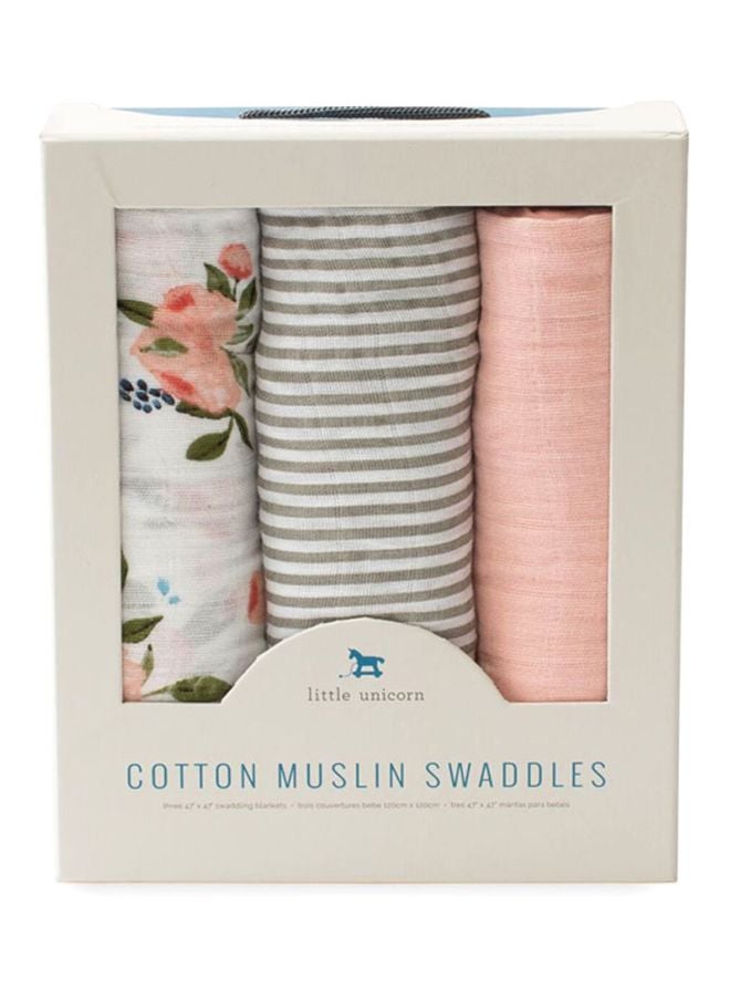 little unicorn Cotton Muslin Swaddle 3 Pack Set Watercolor Roses  - Image 3