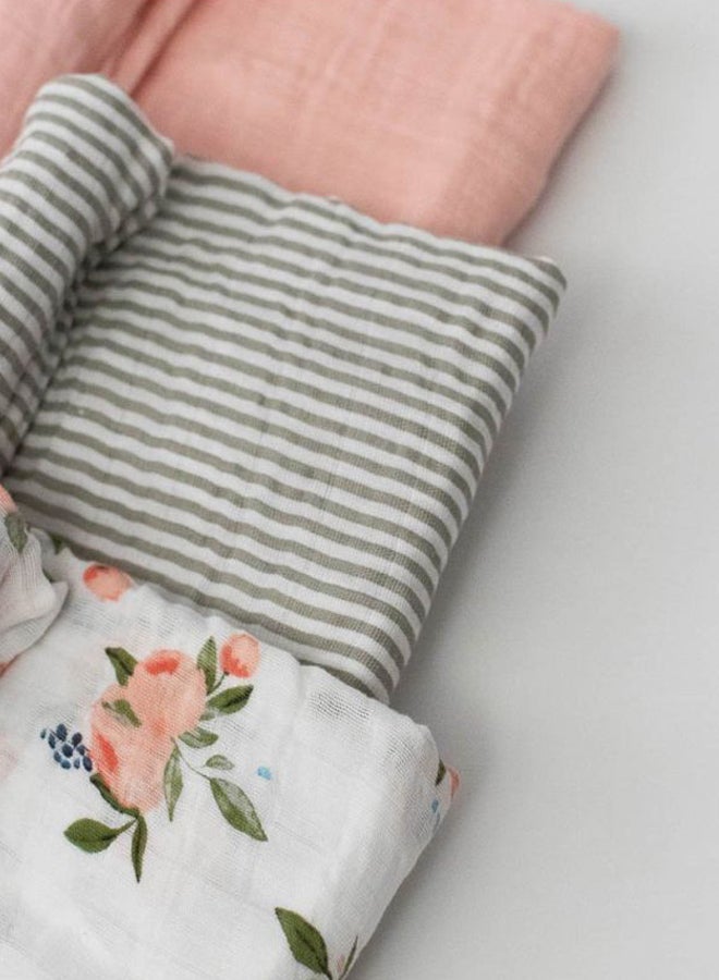 little unicorn Cotton Muslin Swaddle 3 Pack Set Watercolor Roses  - Image 4