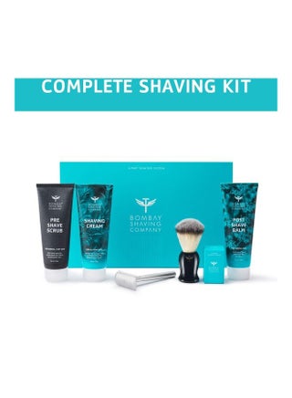 Complete Shaving Kit With Razor, Blades,Imitation Badger Brush,Scrub, Cream And Balm Multicolour - v1615820183/N45316510A_1