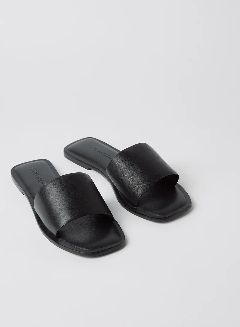 VERO MODA Leather Square Toe Sandals Black