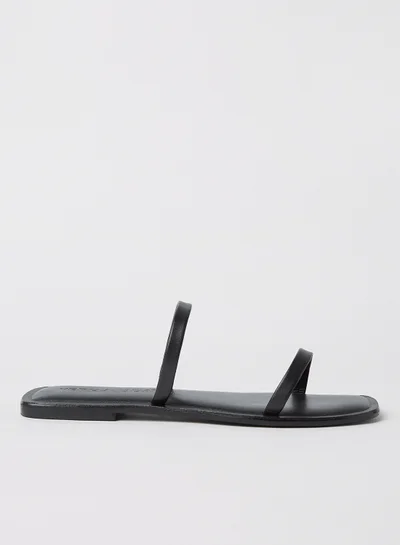 VERO MODA Square Toe Leather Sandals Black
