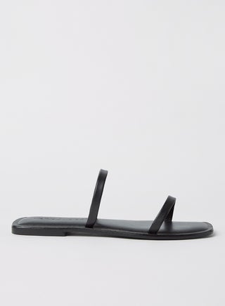 Square Toe Leather Sandals Black