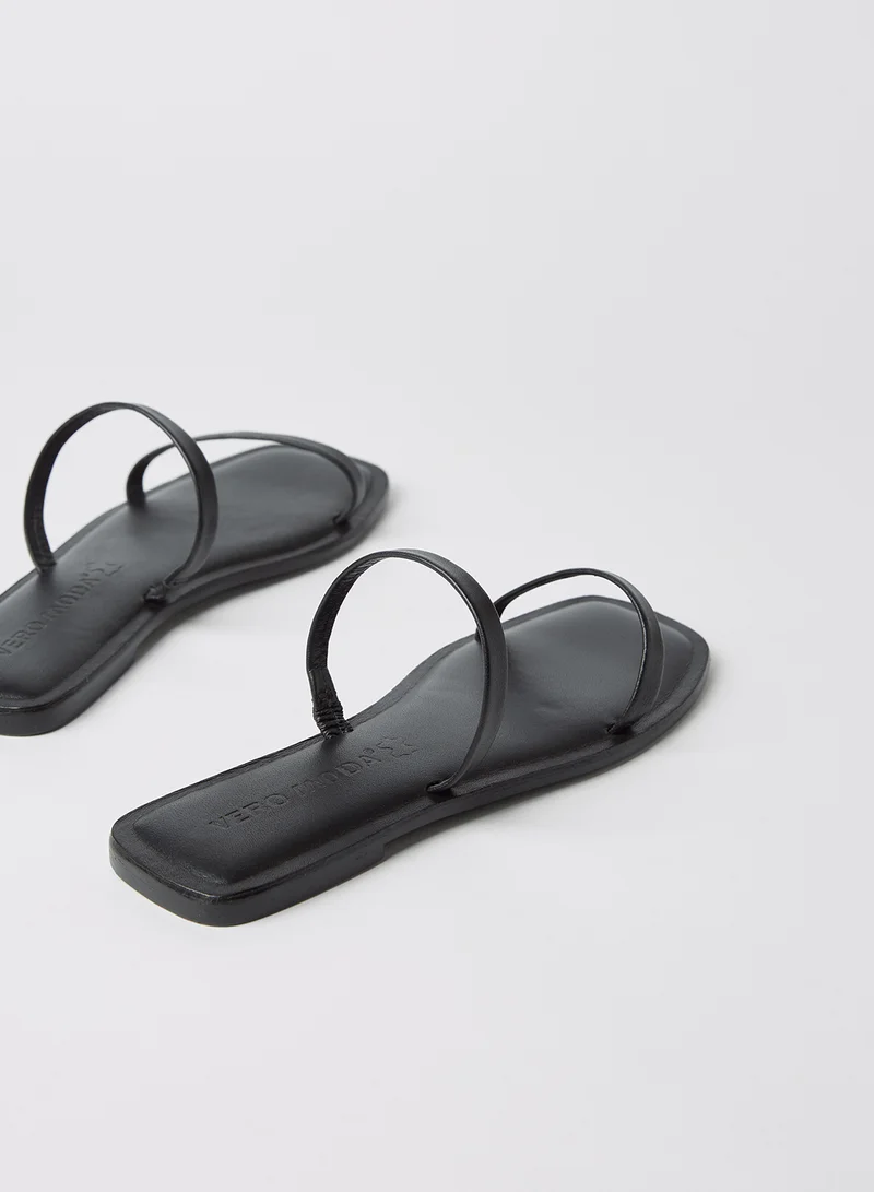 VERO MODA Square Toe Leather Sandals Black