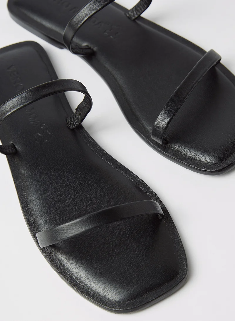 VERO MODA Square Toe Leather Sandals Black