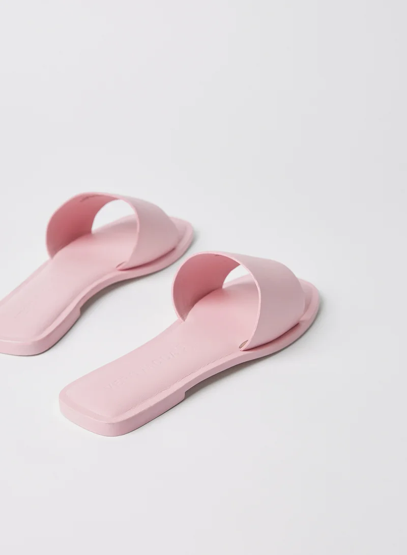 VERO MODA Leather Square Toe Sandals Roseate Spoonbill