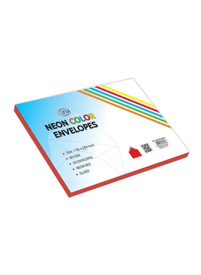 إف اي أس  مجموعة أظرف ملصقة من 50 قطعة أحمر نيون - Image 2