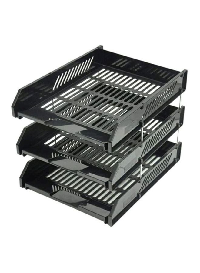 FIS - 3-Piece A4 Plastic File Trays Set Black - Image 1