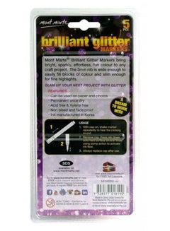 Montmarte 5-Piece Brilliant Glitter Marker Pink/Blue/Yellow  - Image 2