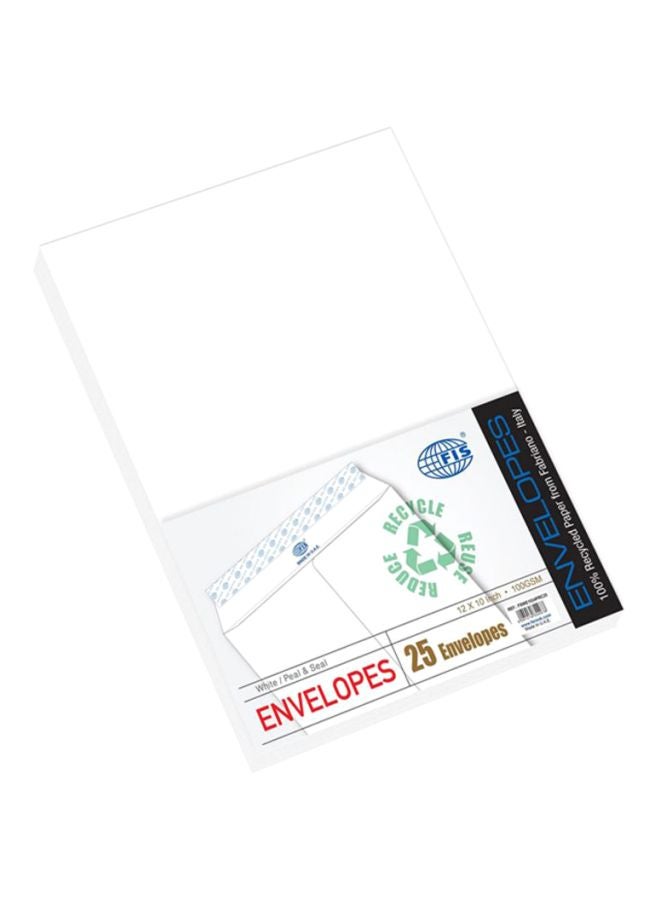 إف اي أس  طقم مظاريف من 25 قطعة بشريط لاصق قابل للإزالة، مصنوعة من مادة معاد تدويرها أبيض