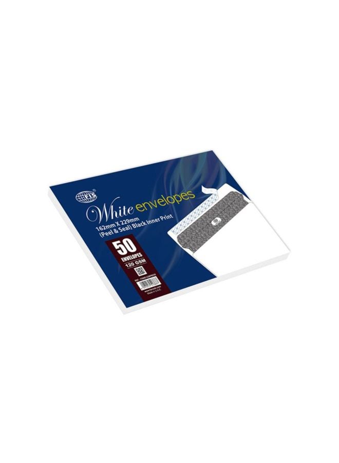 FIS Pack Of 50  Black Inner Print Peel And Seal Envelope White/Black - Image 2