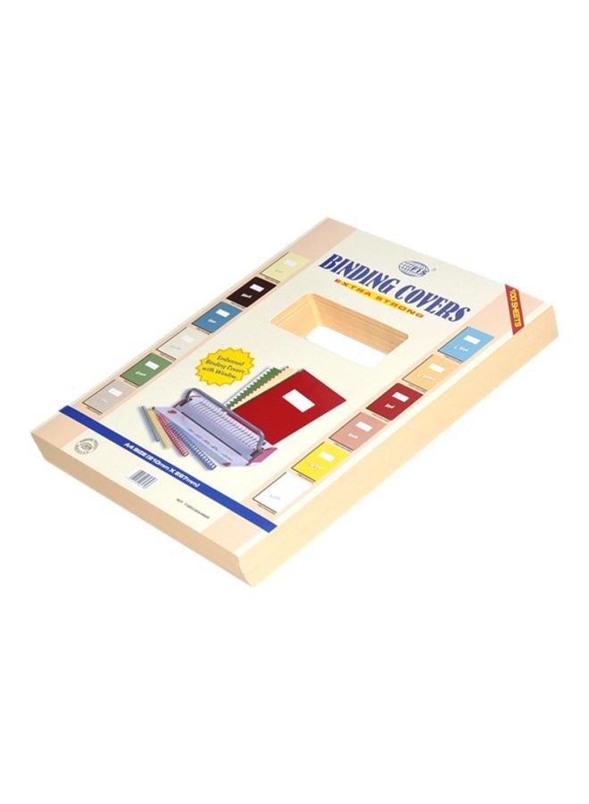 إف اي أس  مجموعة أغلفة تجليد منقوشة مقاس A4 مزودة بنافذة متوسطة مكونة من 100 قطعة بني - Image 1