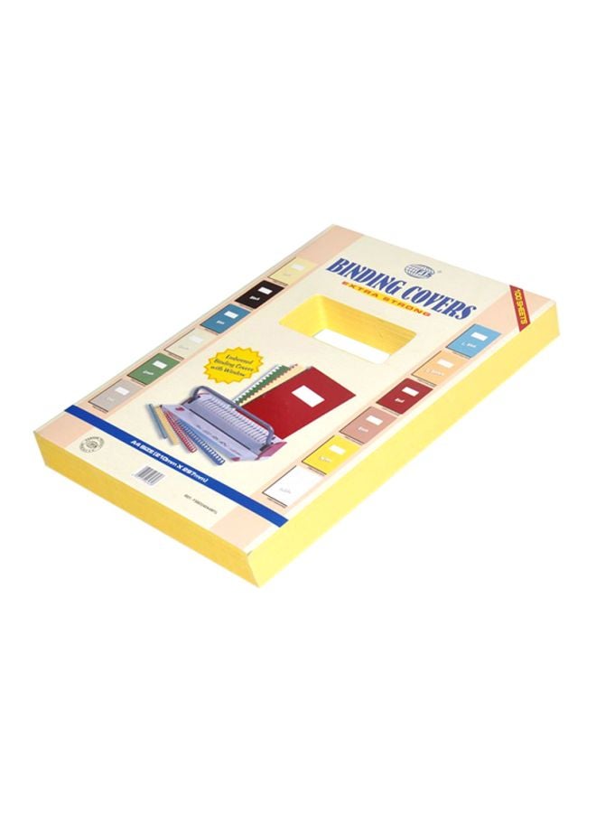 إف اي أس  مجموعة أغلفة تجليد منقوشة مقاس A4 مزودة بنافذة متوسطة مكونة من 100 قطعة أصفر - Image 1