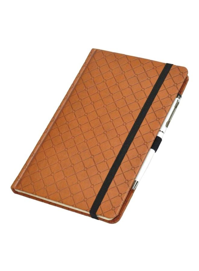 FIS Italian PU Cover Single Ruled Notebook With Elastic Band And Ink Pen Brown - Image 1