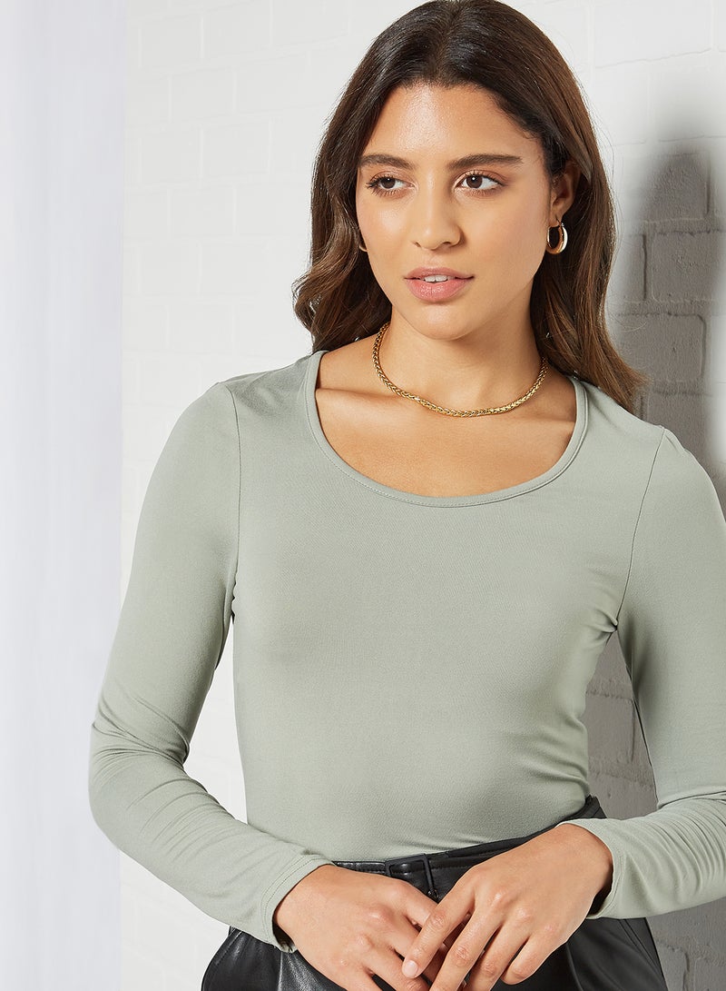 BRAVE SOUL - Basic Long Sleeve Bodysuit Light Khaki - Image 1