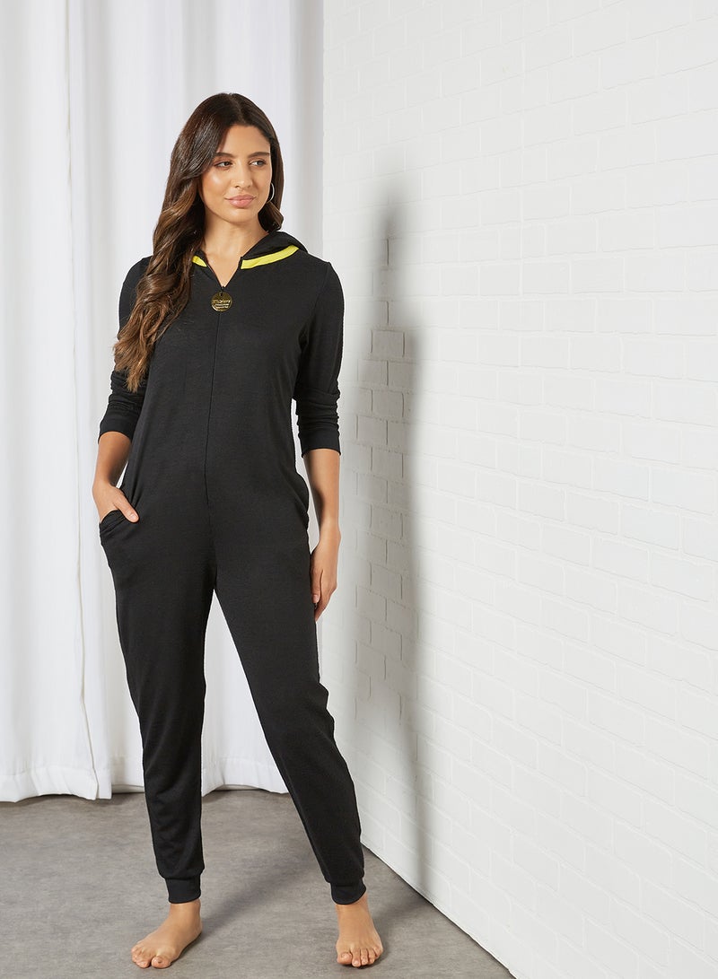 BRAVE SOUL - Slim Fit Hooded Cat Onesie Black - Image 1