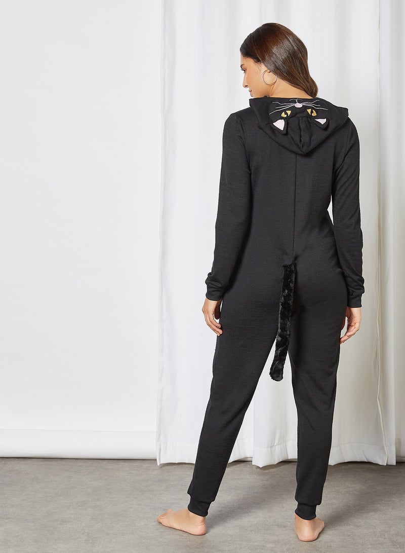 BRAVE SOUL - Slim Fit Hooded Cat Onesie Black - Image 1