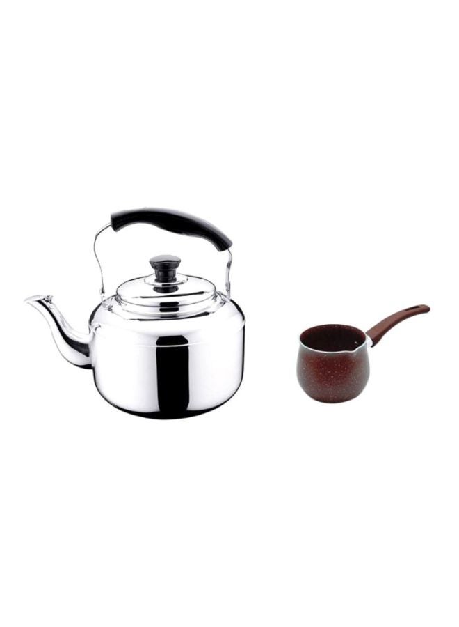 RAJ 2-Piece Tea Kettle With Non Stick Coffee Warmer Silver/Brown - Image 1