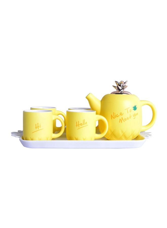 شاربدو طقم إبريق شاي على شكل أناناس من 6 قطع أصفر/أبيض/ذهبي Tea Cup 4x220, Kettle 780ملليلتر - Image 2