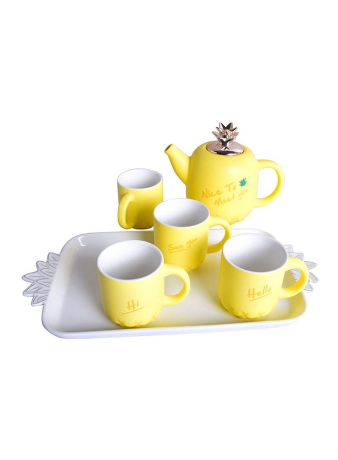 شاربدو طقم إبريق شاي على شكل أناناس من 6 قطع أصفر/أبيض/ذهبي Tea Cup 4x220, Kettle 780ملليلتر - Image 3