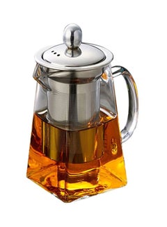 2-Piece Filtration Teapot With Cup Set Clear/SIlver 13x7x7.5cm
