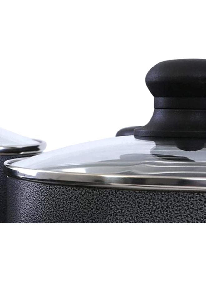 8-Piece Glass Cookware Set Black Fry Pan 24, Saucepan 18, Small Casserole 20, Big Casserole 24cm